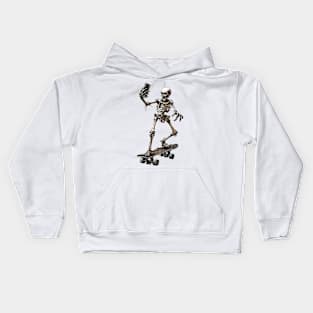 A skeleton rides a skateboard Kids Hoodie